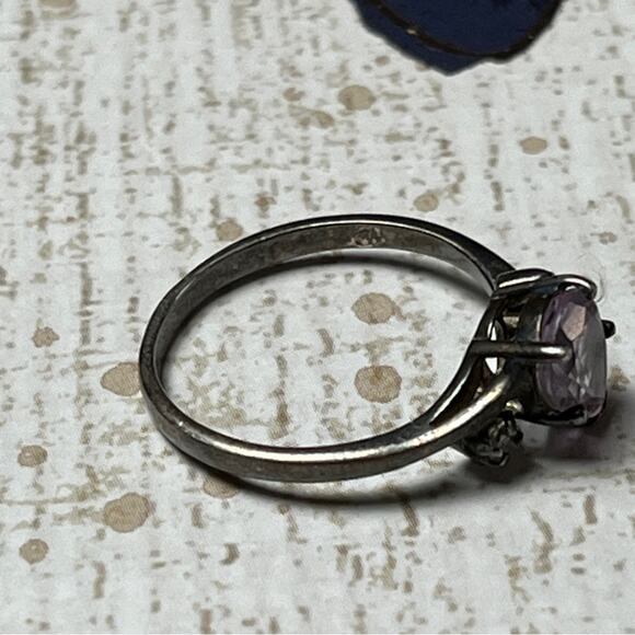 Vintage Sterling silver and pink mauve stone ring CZ October Birthstone size 6 - Picture 7 of 10
